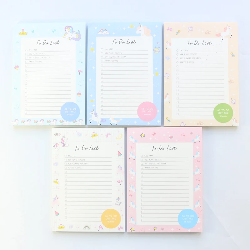 Domikee New candy kawaii unicorn office school TO DO LIST planner notebook for girls,fine cute  daily memos planning pad A5