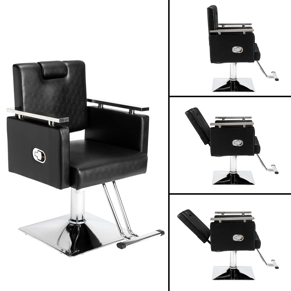 Hair Salon Reclining Barber Chair Square Base Hairdressing Chair Black[US-W]