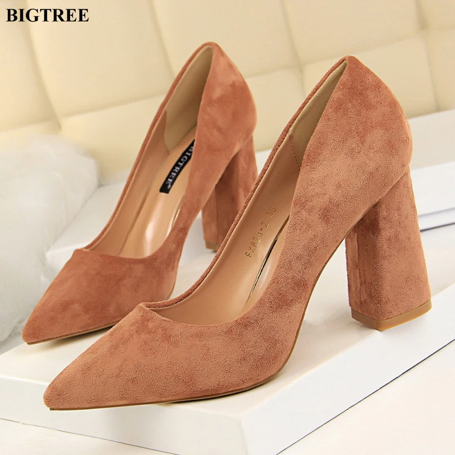 

Comfort Square Heel Concise Ladies Office Shoes Solid Flock Shallow Women Pumps Wedding Party Pointed Toe High Heels Woman 2024