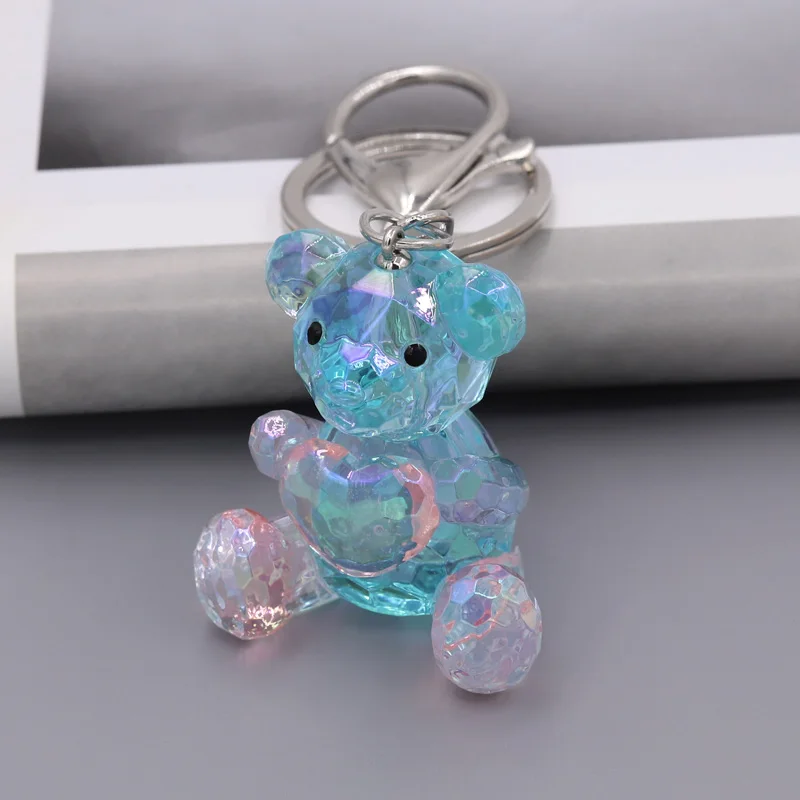 Lovely Bear Keychain Colorful Acrylic Love Heart  Cute Animal Keychain for Women's Bag Pendant Car Key Ring  Accessories Gift