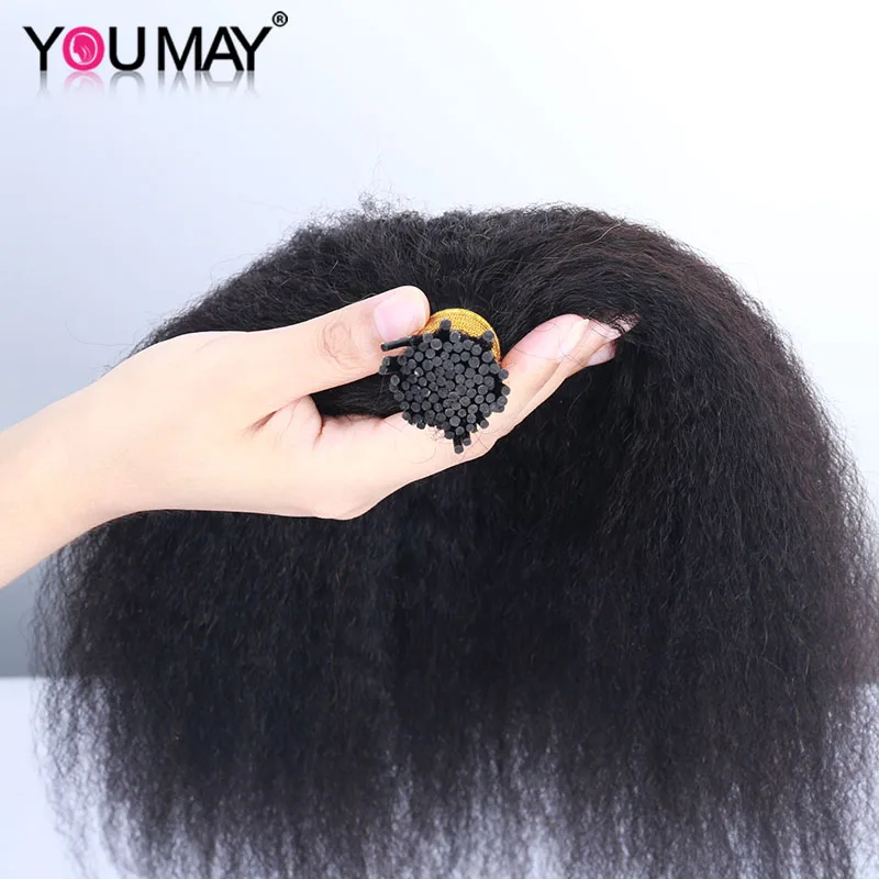 Kinky Straight I Tip Hair Extensions For Black Women Microlinks Human Hair Bundles Weave Bulk Curly Ponytail YouMay Virgin