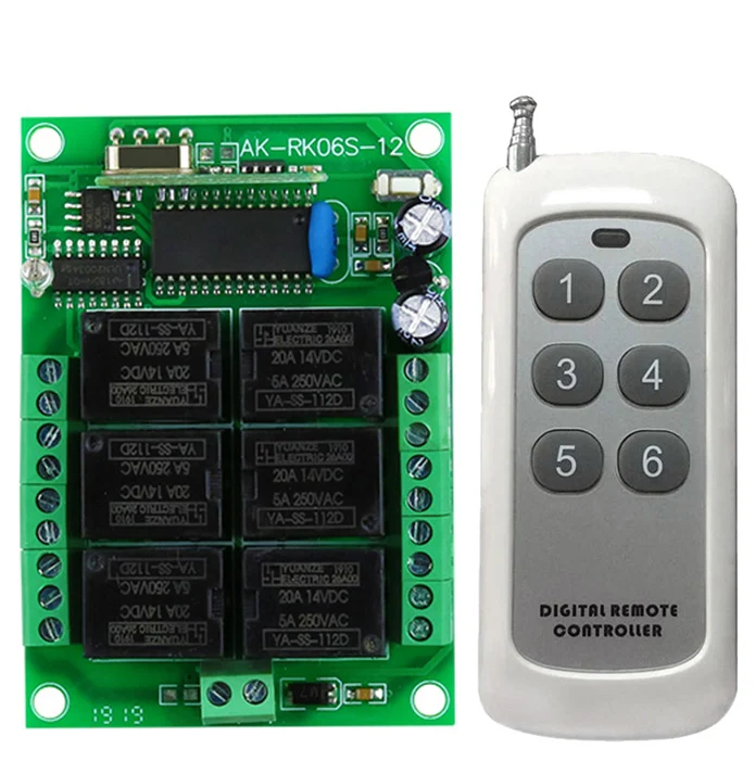 DC 12V 6 CH Channels 6CH RF Wireless Remote Control Switch Remote Control System receiver transmitter 6CH Relay 315/433 MHz