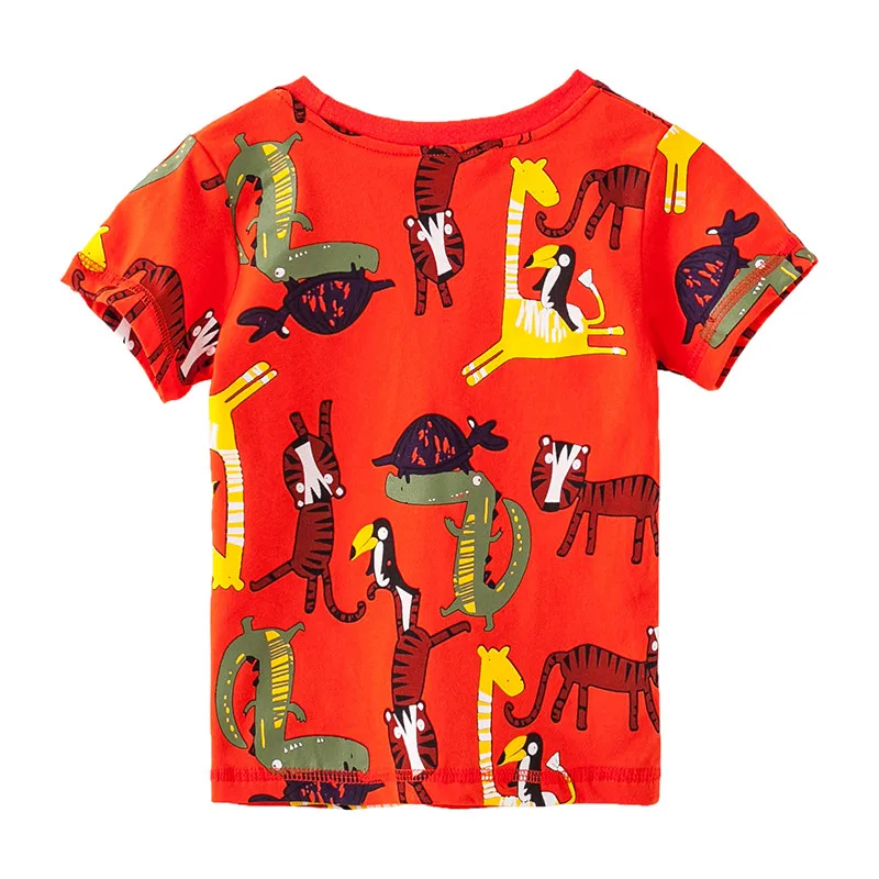 Jumping meters New Cartoon Animals Printed Baby Tees & Tops Summer Cotton Children Clothing Cute Fashion Boy T shirts Kids