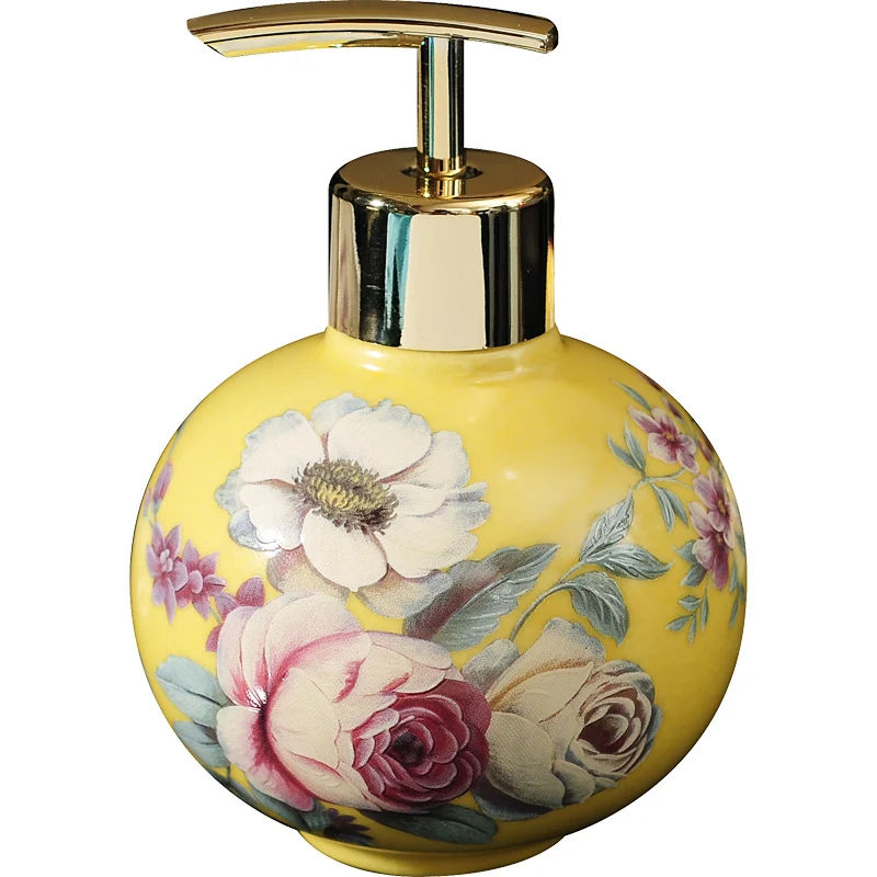 Chinese Painted Ceramic Foam Soap Dispenser Creativity Flower Illustration Shampoo Bottle Home Bathroom Decoration Accessories