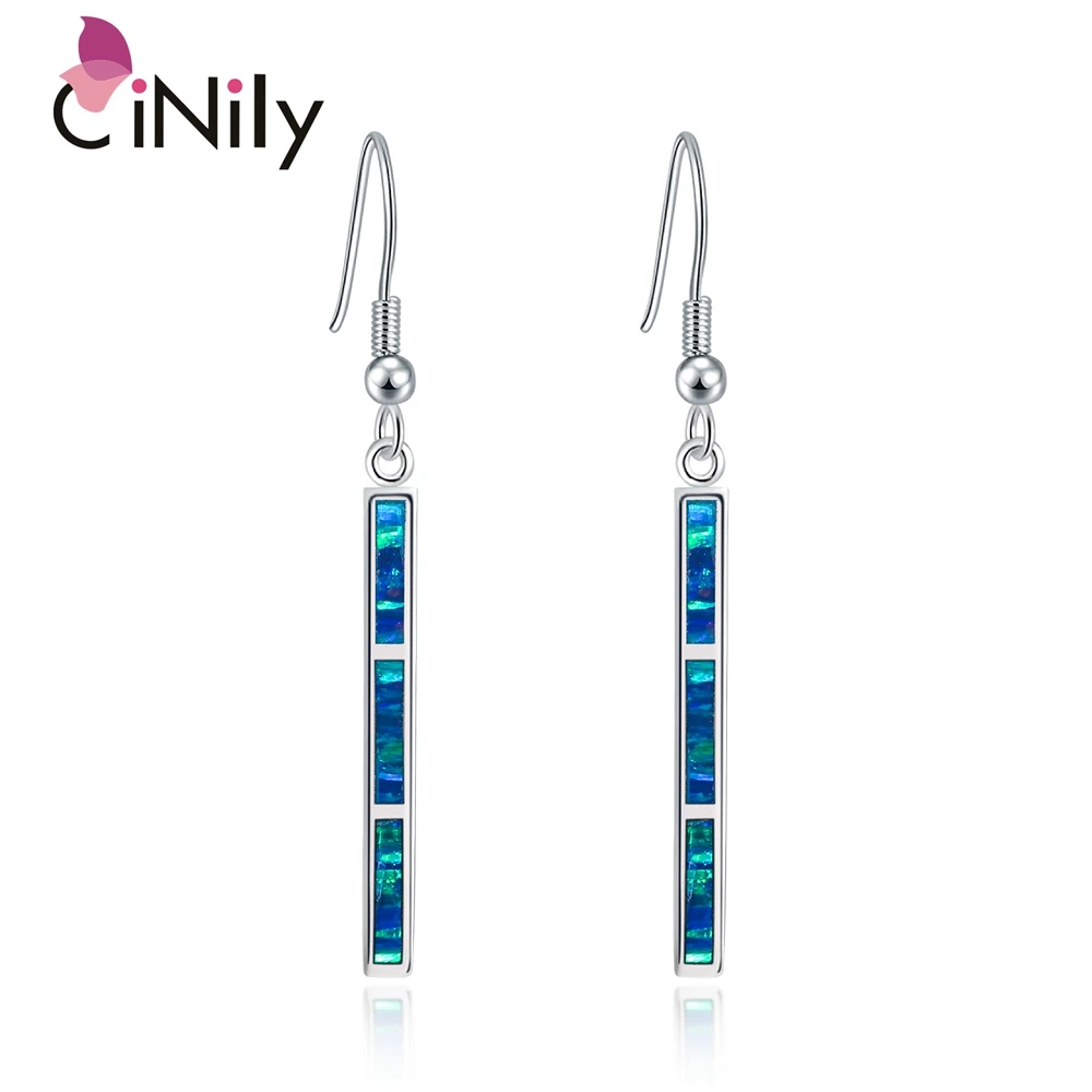 CiNily Created Blue Green Fire Opal Silver Plated Wholesale NEW Styel for Women Jewelry Dangle Earrings 1 7/8\