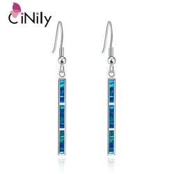 CiNily Created Blue Green Fire Opal Silver Plated Wholesale NEW Styel for Women Jewelry Dangle Earrings 1 7/8