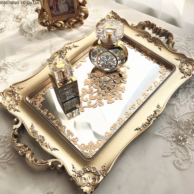 

Modern Retro Gold Mirror Tray Jewelry Storage Tray Photography Props Bedroom Storage Tray Decoration Living Room Decoration