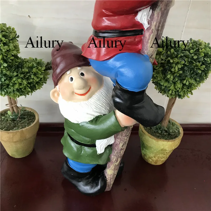 American Country Resin Ladder Climbing Dwarf,Courtyard Villa Terrace Gardening Shopping Mall Window Garden Decoration