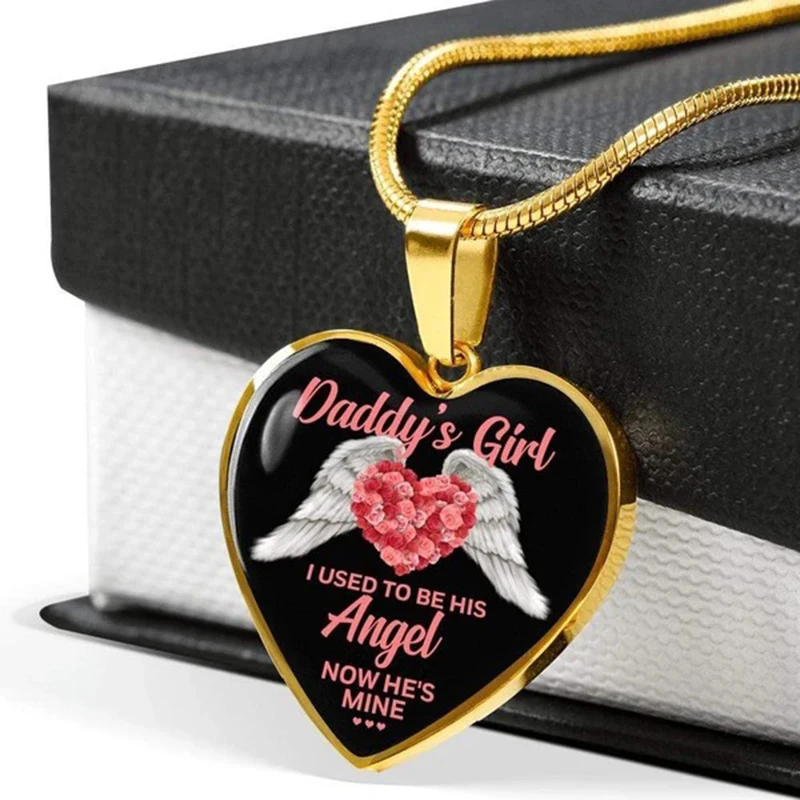 Infinity Heart Angel Wings Pendant Necklace Daddy\'s Girl Epoxy Necklaces Memorial Jewelry Gift