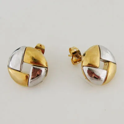 FoRomance YELLOW AND WHITE GOLD PLATED TWISTED 15MM DIAMETER STUD EARRING/GREAT GIFT/