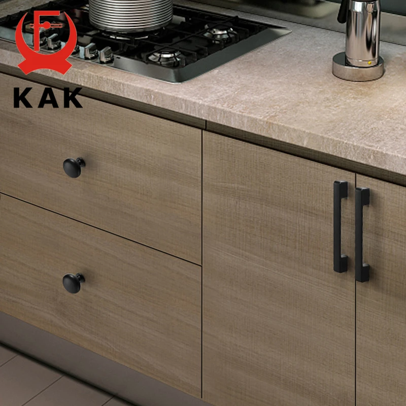 KAK-tirador negro de aleación de Zinc para cocina, Pomos y tiradores elegantes para cajón, manija para muebles, herrajes para puerta de armario