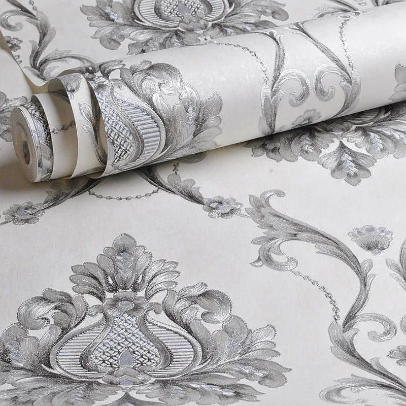 Luxury White Embossed Damask Wallpaper Bedroom Living Room Background Home Decoration Wall Paper Roll