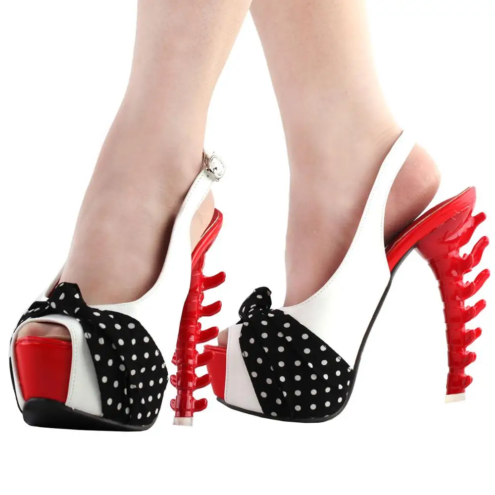 SHOW STORY Vintage Red White Black Polka Dots Slingback Gladiator Platform Bone Heels Club Pumps