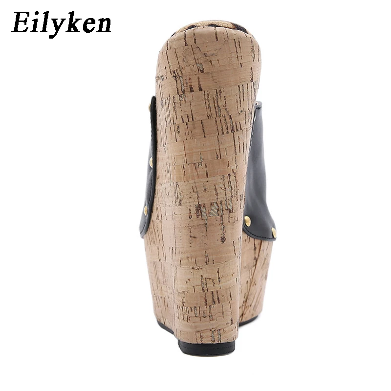 Eilyken New Fashion Rivet Design Peep Toe Platform Wedge pantofole donna Outdoor Black Summer Shoes Sexy sandali con tacco Super alto