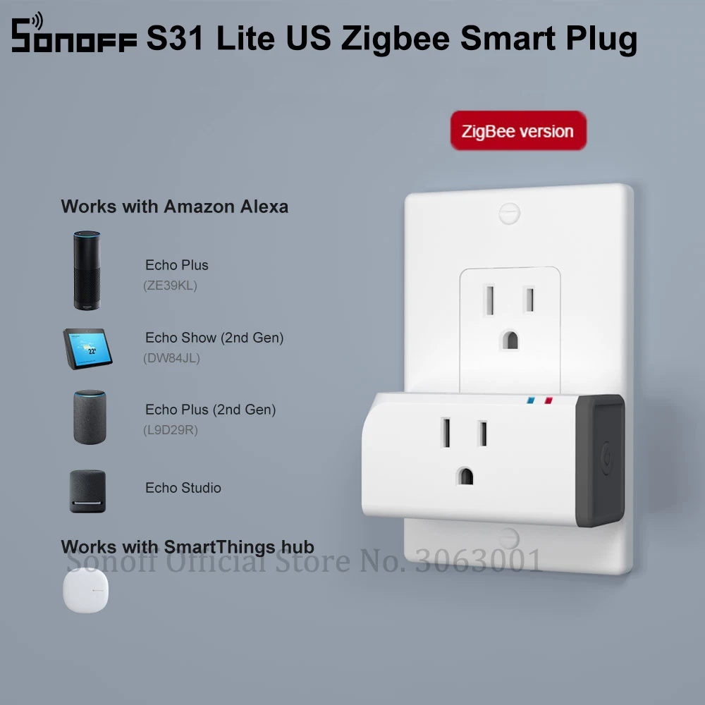 SONOFF S31 Lite ZB US Zigbee Smart Plug Socket 15A Remote Control Power Socket Timer Switch Works with SmartThings hub Alexa