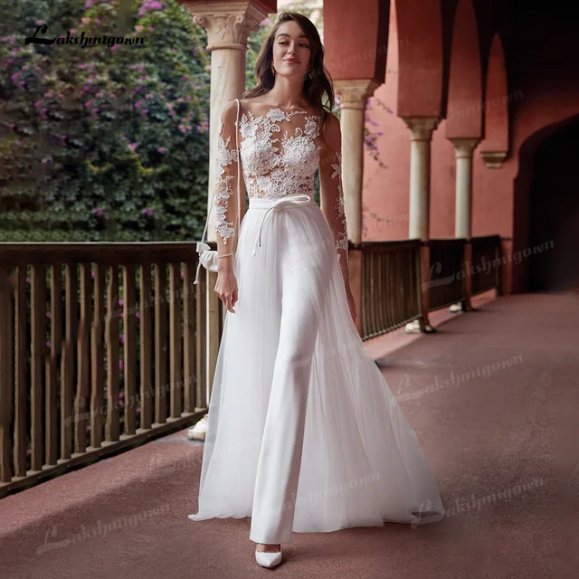 Lace jumpsuit wedding dress hotsell