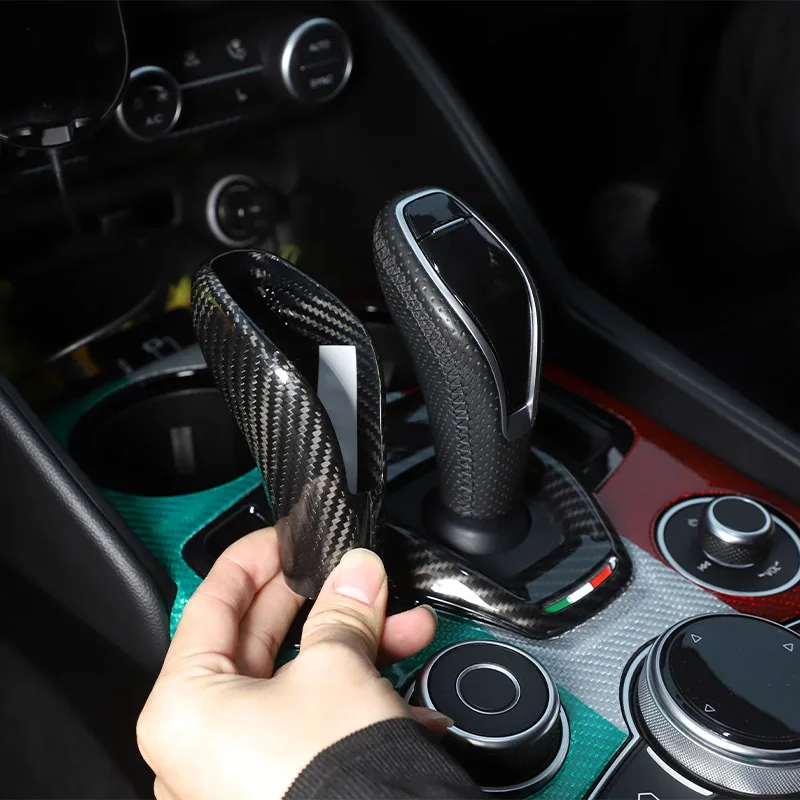 For Alfa Romeo Giulia Stelvio 2020-2021 Real Carbon Fiber Car Shift Head Protective Cover Decoration Stickers Car Accessories