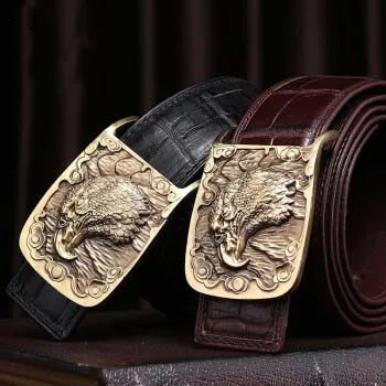 VVBrown  new Brass buckle  crocodile  men  belt  business  Smooth buckle   men belt  crocodile  belt