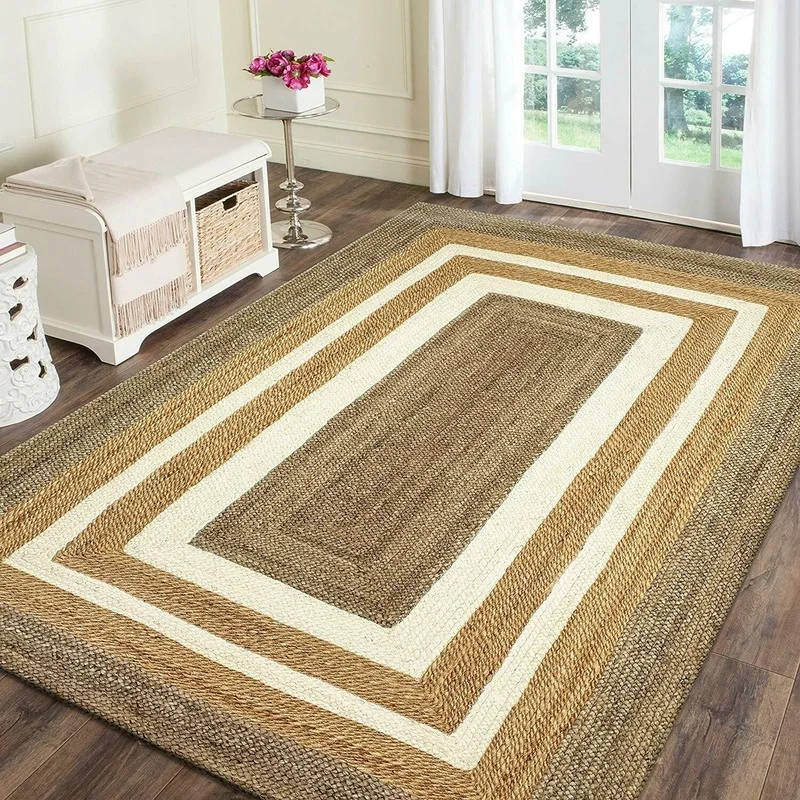 Indian Jute Rug Rectangle Handmade Runner Rug Braided Style Reversible Rugs Mat