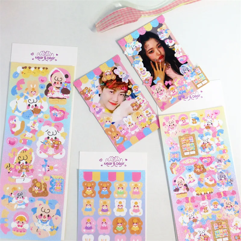 Korean Ins Kawaii Laser Holographic Sticker DIY Scrapbooking Idol Card Happy Planning Stationery Decoration Stickers