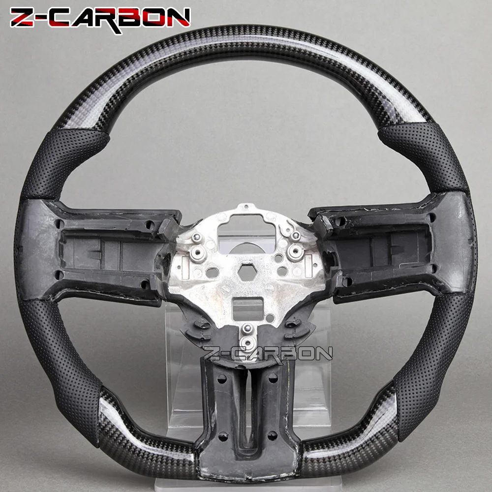 

Customized Carbon Fiber Steering Wheel Flat Bottom Perforated Leather For Ford Mustang 2010 1011 2012 2013 2014 Racing Wheel