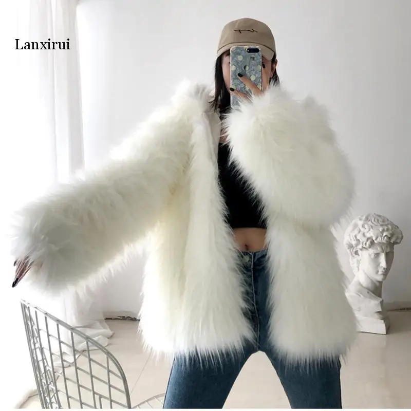 Winter fur jacket female fashion weave fox fur parker jackets women toose warm hooded imitation fur overcoat woman tops