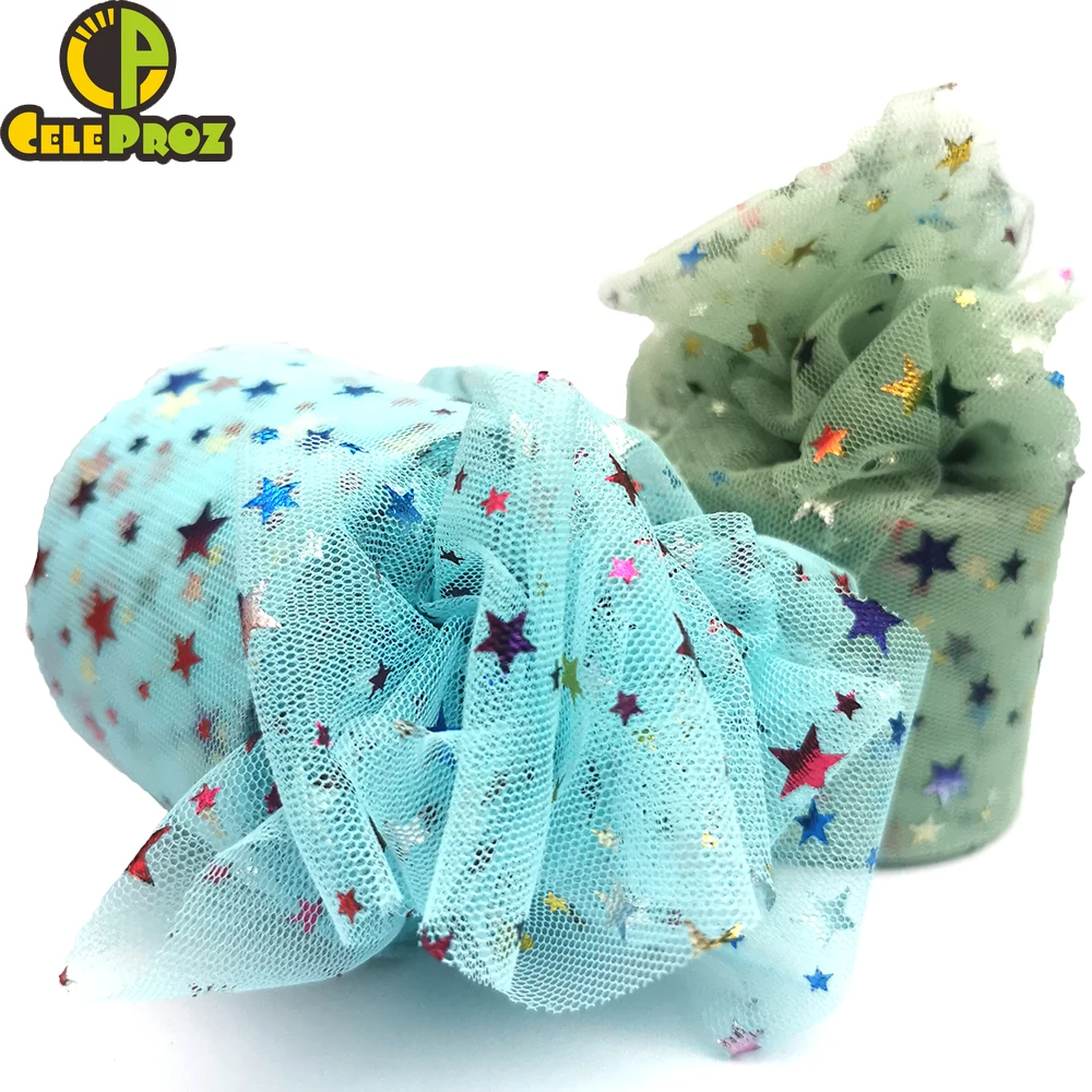 6cm 25y Tulle Ribbon Rainbow Color Star Gauze Mesh Tape Net Organza DIY Hairbow Clip Cake Topper Headwear Doll Dress Skirt Lace