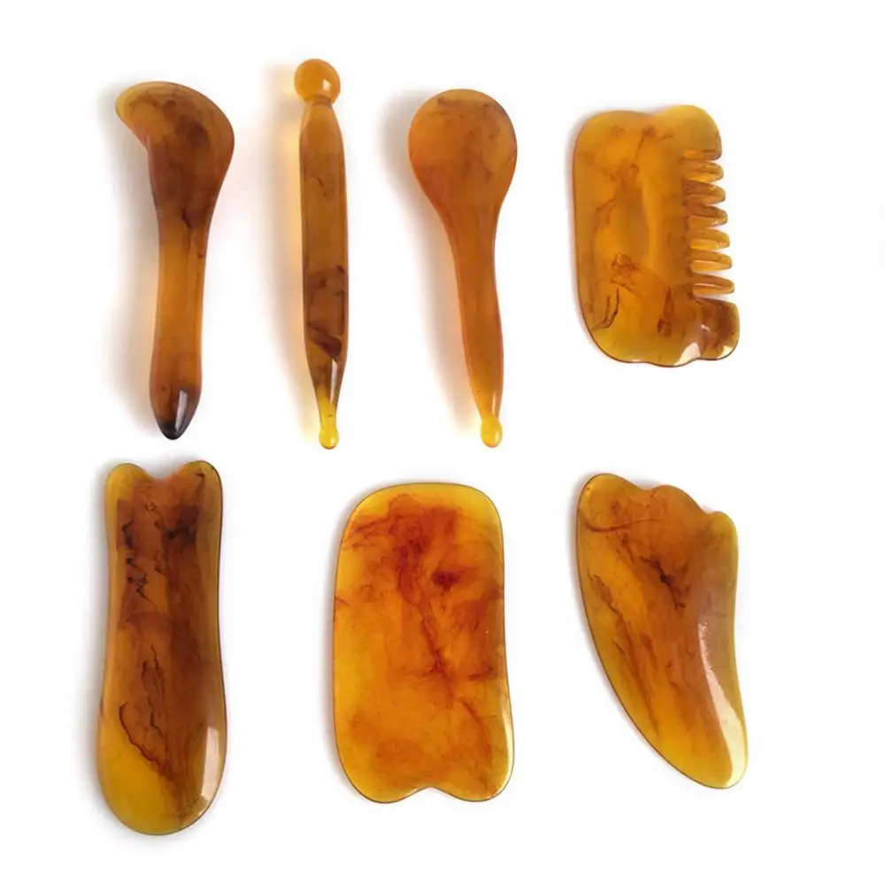 

7pcs/set Natural Resin Amber Massage Scraping for Face Neck Gua Sha Scraper Massager Therapy Acupoint Acupressure Massage Tools