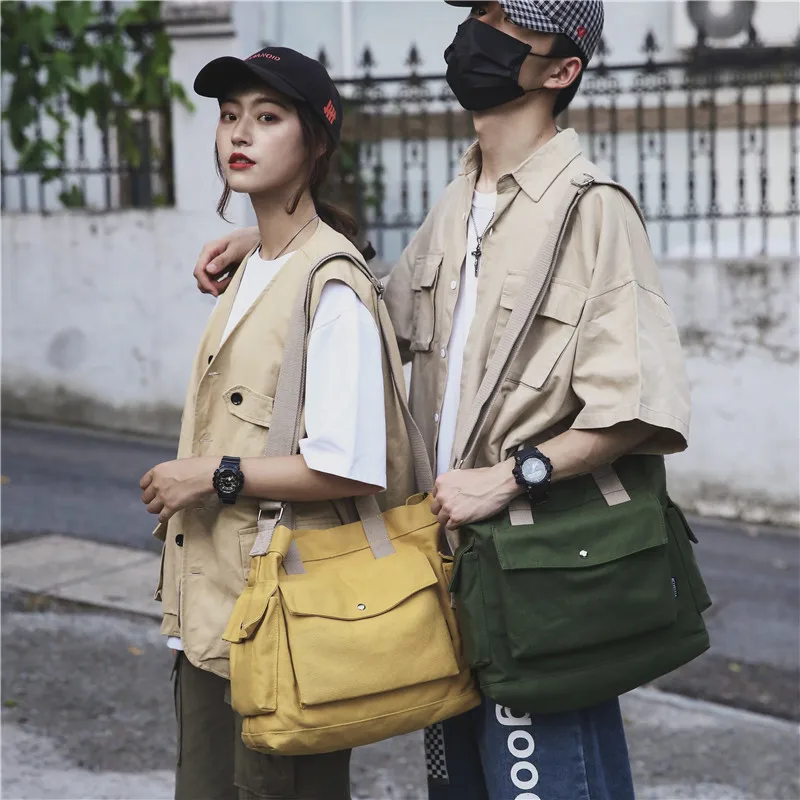 

Slung shoulder bag men's canvas bag handbag Japanese ins large-capacity thick student women's leisure tide brand canvas bag