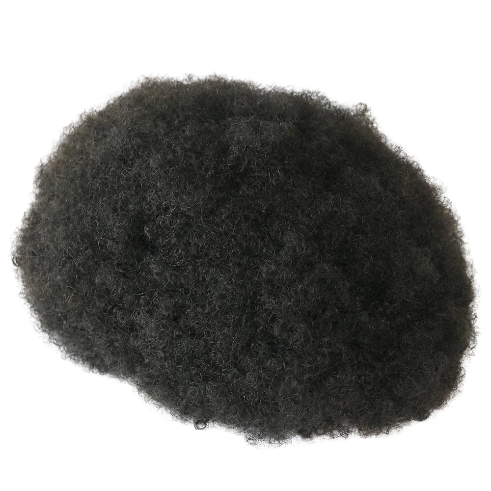 Tupé Afro Wave para hombre, 6mm, 8mm, 10mm, Base de piel, cabello humano para hombre, sistema de reemplazo, Unidad de cabello, Color negro Natural