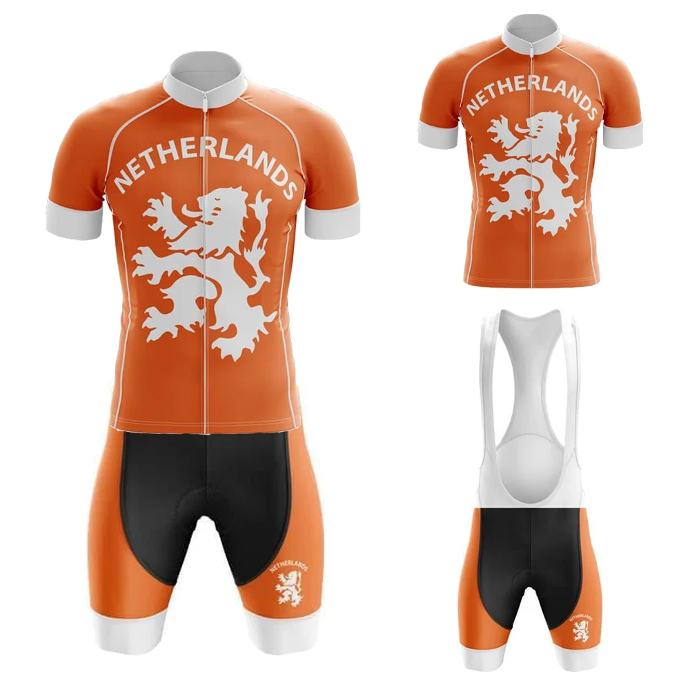 Netherlands Men Cycling Jersey Set Bike Team Bib Shorts Gel Breathable Pad Can Customize