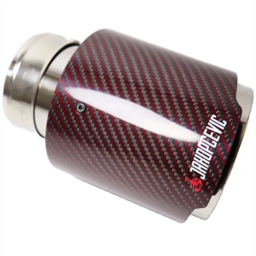 Universal For Akrapovic Carbon Fiber Car Exhaust Pipe Muffler Tip Glossy Red Twill Carbon Fiber Coated Stainless Steel