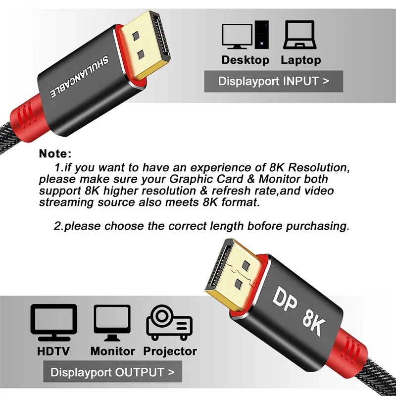 DisplayPort 1.4 kabel 8K 4K HDR High Speed 32.4Gbps Port wyświetlacza Adapter do komputera wideo Laptop TV DP 1.4 Port wyświetlacza 1.2 kabel