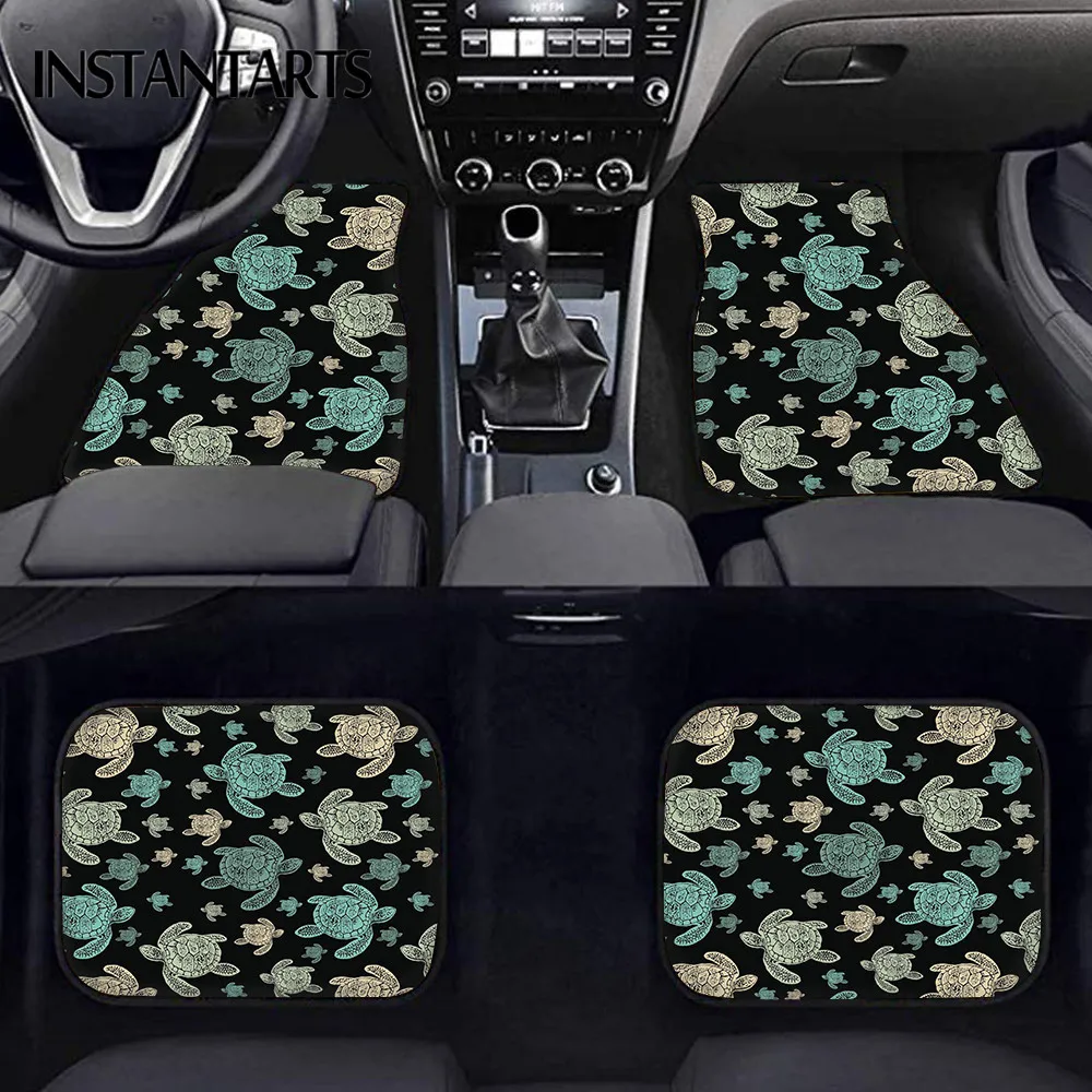 INSTANTARTS Fashion Sea Turtles Design Carpet Floor Mats for Cars Comfy Car Floor Mats Durable Car Accessories Carpet Rug 4pcs