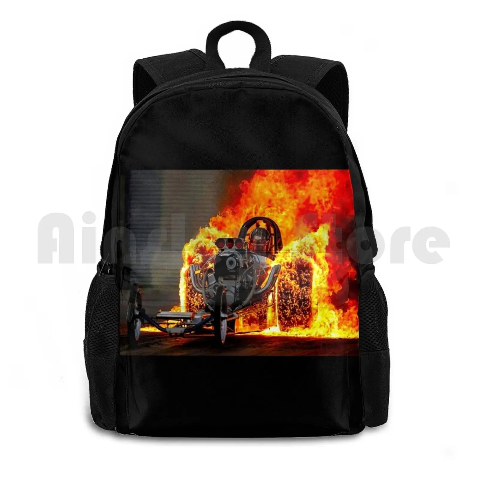 

Drag Race ; Vintage Automobile Burn-Out Print Outdoor Hiking Backpack Waterproof Camping Travel Drag Race Burn Out Fire Wheels