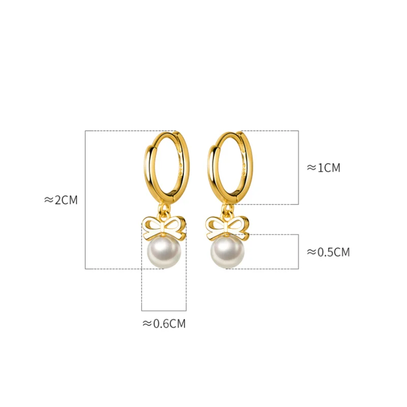 WANTME 925 Sterling Silver Cute Butterfly Synthetic Pearl Pendant Drop Earrings Fashion Charm Gold Plated Huggies Jewelry Women