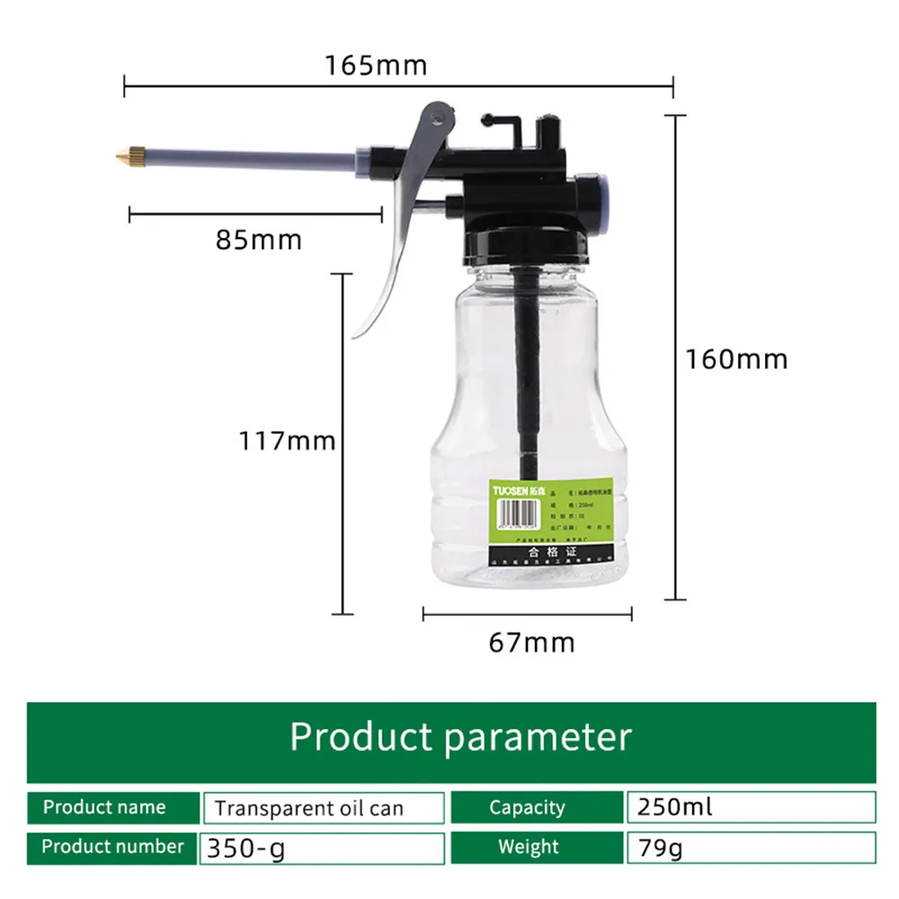 New 250ml Transparent Oil Oiler For Greasing Can Oiler Lubrication Oil Plastic Machine Pump High Pressure Pump Oiler Grease Gun