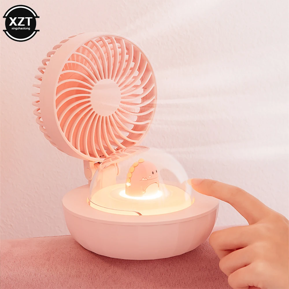 Portable USB Fan With LED Night Light Desktop Table Electric Fan Rechargeable Radiator for Office Bedroom School Dormitory Lamp