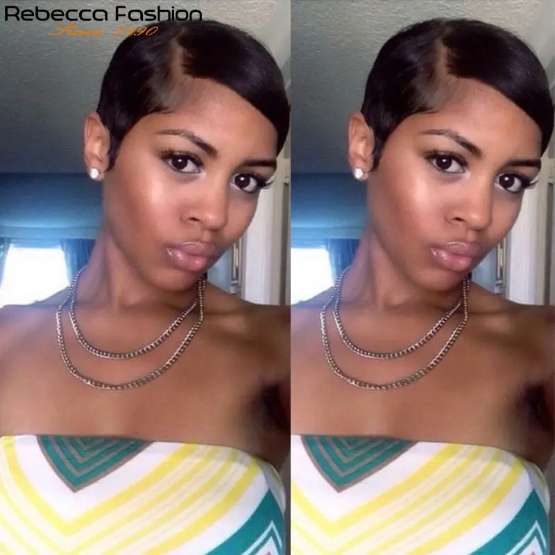 Rebecca Short Straight Pixie Cut Wigs Part Lace Human Hair Wigs Pre Plucked Brazilian Remy Short Blonde Pink Burgundy Lace Wigs