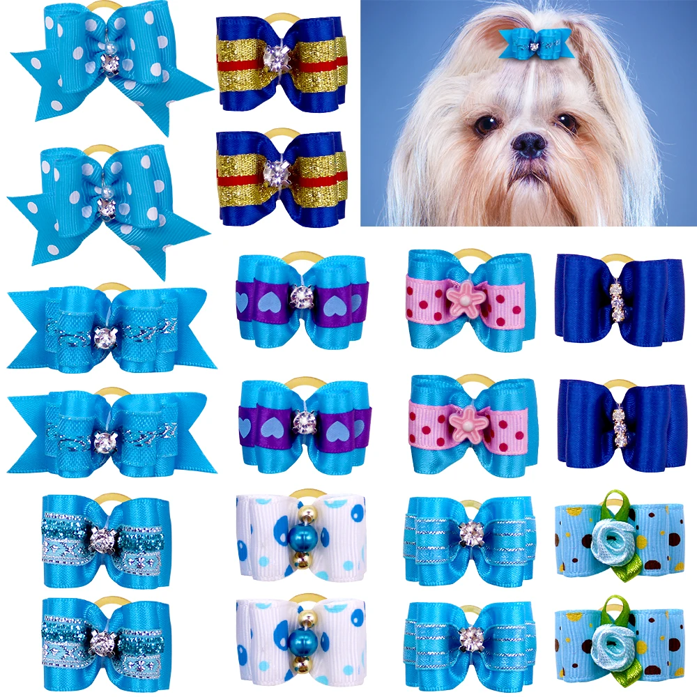 10Pcs Handmade Pet Dog Bow Diamond Pearl Pet Supplies Pet Hair bows Boutique Puppy Pet Dog Grooming Accessories for Small Dogs