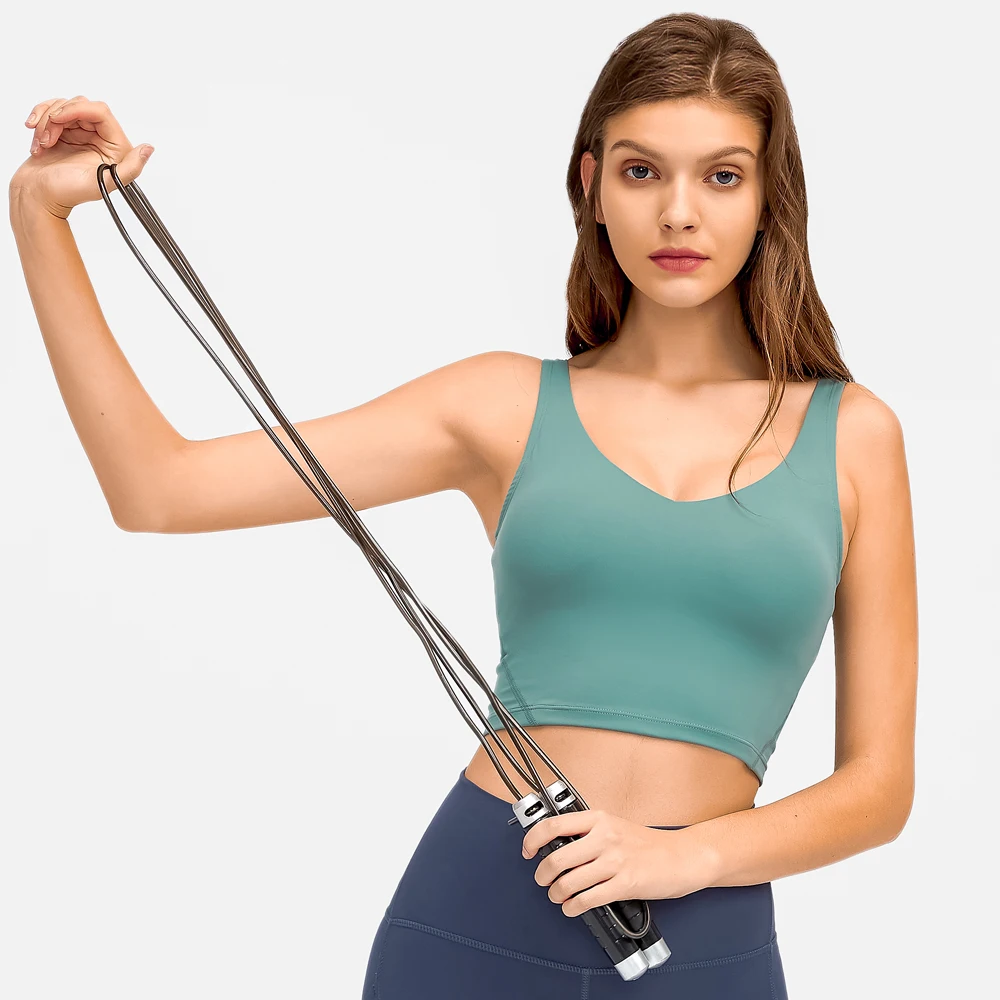 SHINBENE todos los días con cuello en V de ejercicio de Yoga deporte Bras mujer Super cómodas larga deportes Bras Tops de entrenamiento con sujetador integrado