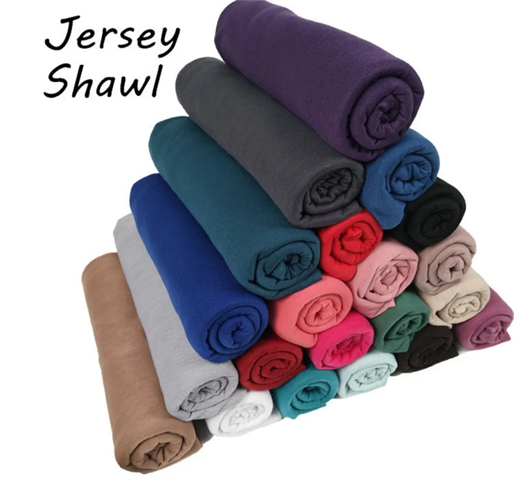 Écharpe Hijab en Jersey Uni, 20 Couleurs, Coton, Polyester, Round artificiel asticité, Châles, Foulard Long et Doux, Bande de Sauna Musulman, Snood,