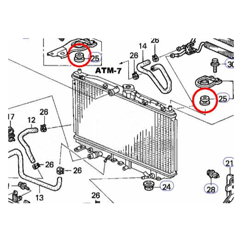 2PCS Radiator Assembly Upper Insulator Mounts Bushing Rubber Black Fit for Honda Accord Civic 74173-SJ4-000