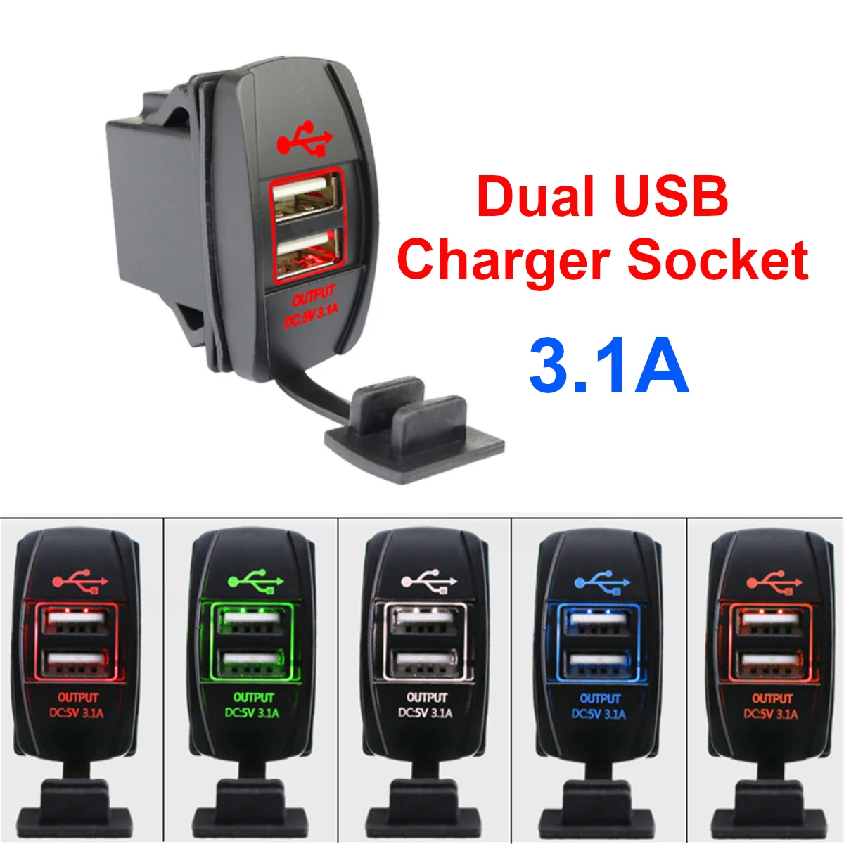 12V/24V Car Dual USB Charger Adapter 5V 3.1A Power Outlet Socket Dustproof for iPhone Xiaomi Redmi Samsung