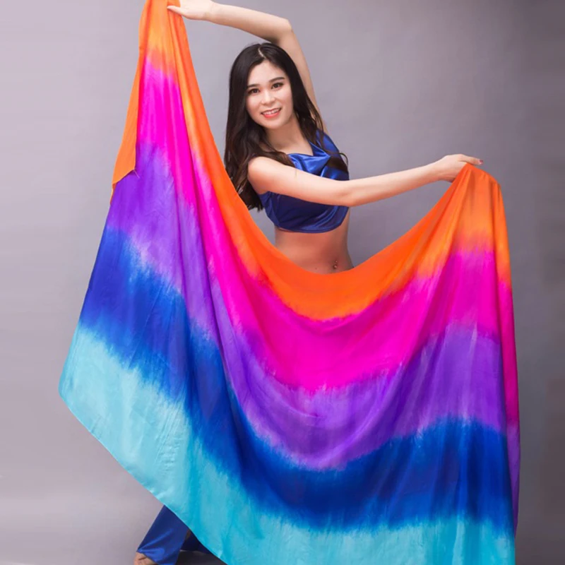 Lụa Gân Bellydance Khăn Choàng Tơ Cho Khăn Mặt Tùy Chỉnh Tay Ném Khăn Gradient 200Cm 250Cm 270Cm Bụng vũ Trang Phục