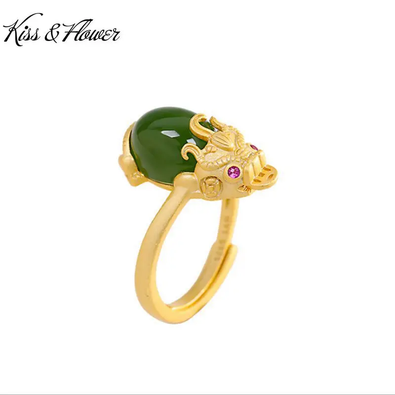 

KISS&FLOWER RI137 Fine Jewelry Wholesale Fashion Woman Girl Bride Birthday Wedding Gift Vintage PIXIU 24KT Gold Resizable Ring