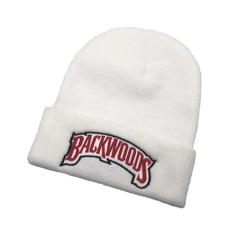 100% Cotton BACKWOOD embroidery knitted beanies for Autumn Winter flexible soft warm ski cap unisex