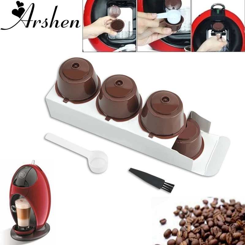 Arshen 3pcs/Set Dolce Gusto Plsatic Refillable Coffee Capsule with Spoon Brush 200 Times Reusable Compatible Nescafe Dolce Gusto