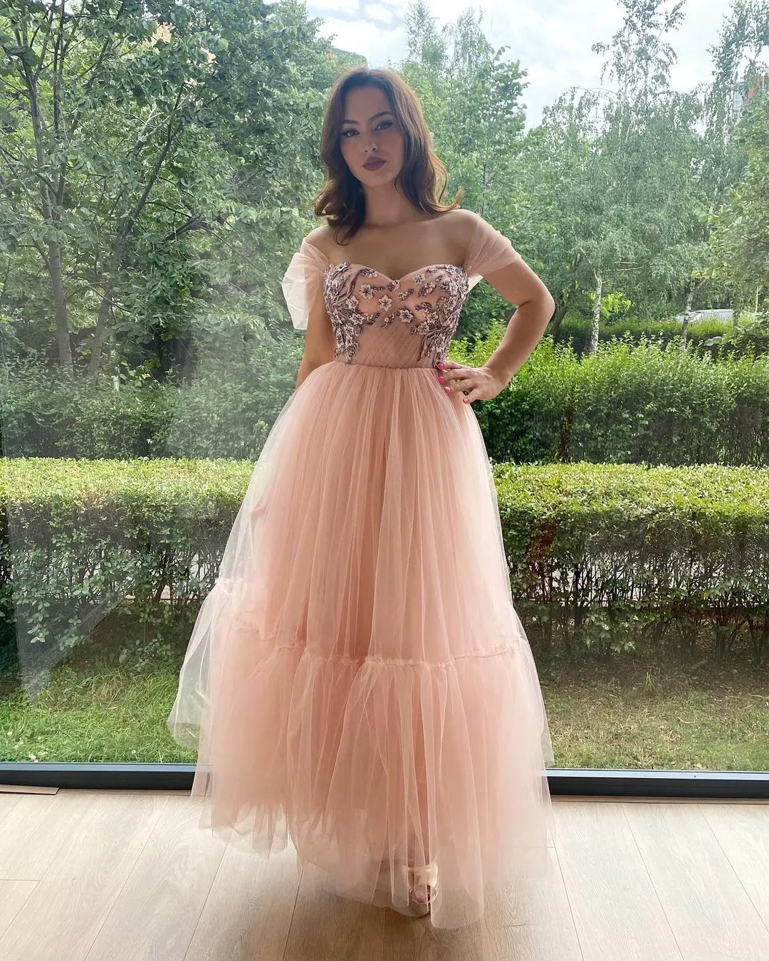 Sweet Pretty Homecoming Dress Cap Sleeves Appliques Tulle A-line Ankle Length Women Prom Evening Graduation Gowns Custom Made