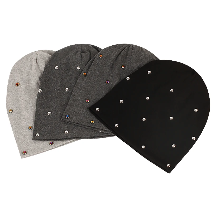 Women Casual Multicolor Pearls Skullies Beanies Hat Soft Knitted Bonnets Ladies Spring Autumn Slouchy Stretch Cap